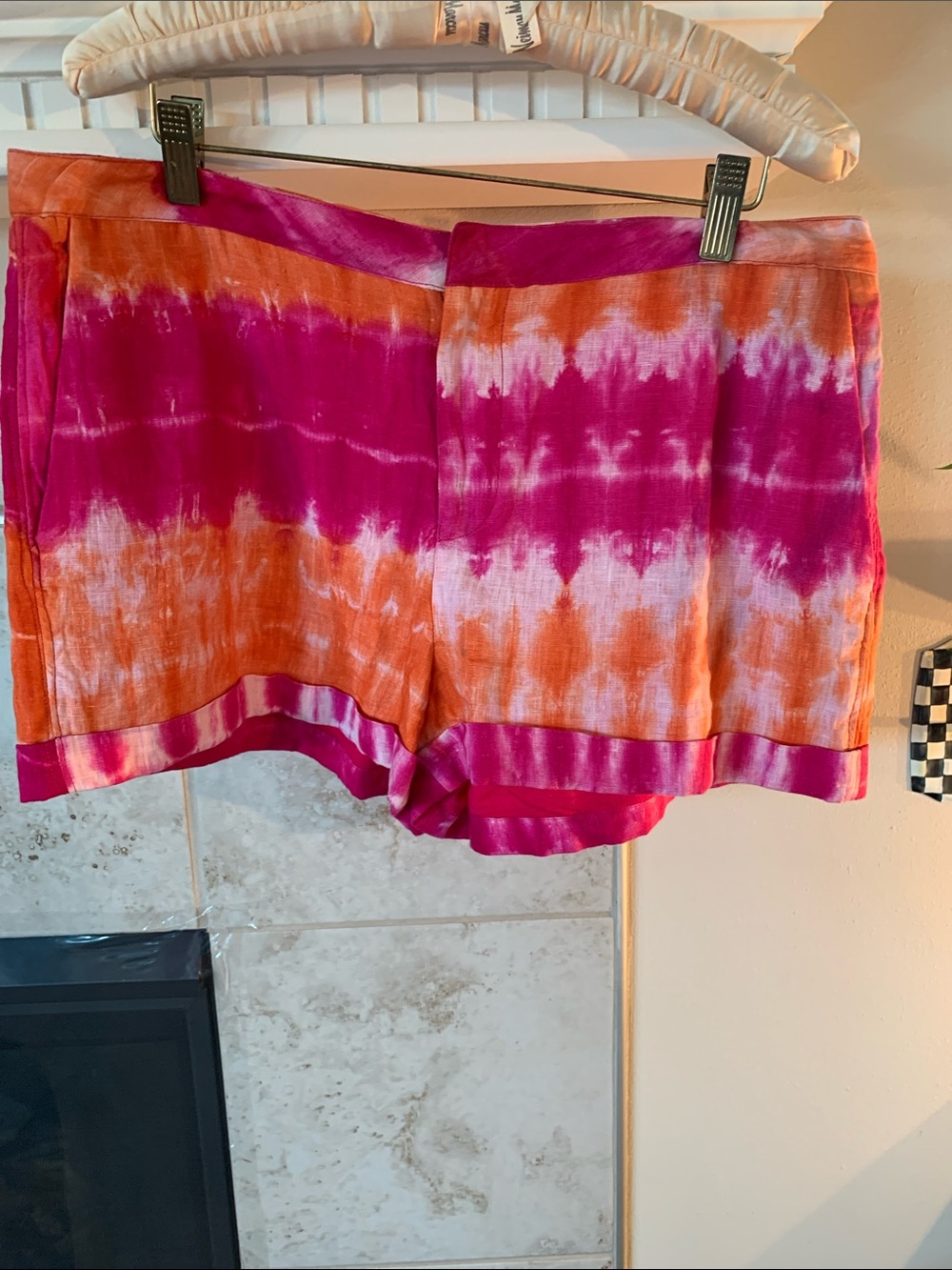 New Calypso St. Barth Linen Tie-Dye Shorts Cotton Lining Side Pockets Size 10